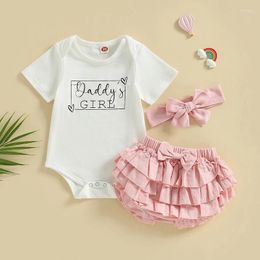 Clothing Sets CitgeeSummer Infant Baby Girls Outfit White Short Sleeve Letter Print Romper Layered Ruffle PP Shorts Headband