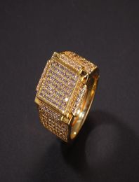 Hip Hop Fashion Rings Copper Gold Silver Colour Iced Out Bling Micro Pave Cubic Zircon Geometry Ring Charms For Men gift7395531