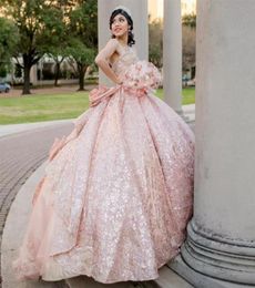 Blush Pink Quinceanera Dresses Ball Gown For Sweet 16 Dress Bow Sequins Graduation Party Princess Gowns Vestido De 15 Anos3730938