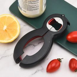 1Pc Black 6in1 Bottle Opener Portable Multi Functional Red Wine Opener Anti Slip Lid Opener 8 Character Can Opener Kitchen Tool