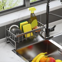 Kitchen Storage Sink Drain Rack Carbon Steel Sponge Faucet Holder Soap Drainer Towel Shelf Organiser Accessories