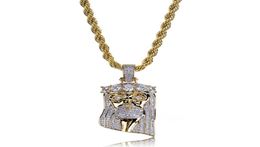 Fashion Copper Gold Colour Plated Iced Out Jesus Face Pendant Necklace Micro Pave Big CZ Stone Hip Hop Bling Jewelry2340636