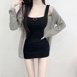 Womens Casual Mini Dresses Summer Sling Group Brands Dress Tops Tank Knitted Cotton u Neck Sleeveless Solid Sexy Elasticity Bodycon Skirt