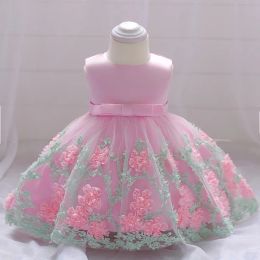 Baby Girl dress Christening Princess Dress New bow floral lace sleeveless birthday party dress Baby Girl wedding dress