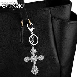 Key Rings OCESRIO Big Rhinestones Crystal Metal Cross Keychains Silver Colour Bag Car Key Chains KeyRings Holder Women Jewellery kch-a05 240412