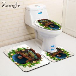 Bath Mats Zeegle Christmas Mat Set Creative For Bathroom Decor Toilet Year Polyester Floor Rug Foot