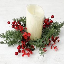 Decorative Flowers Christmas Candlestick Wreath Artificial Garland Simulated Red Berry Pine Needle Ornament Decorations Holiday Party