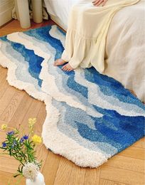 Carpets Ins Waves Bedroom Bedside Blanket Fresh Flocking Carpet Coffee Table Decorative Floor Mat Bathroom Absorbent Non-Slip Foot