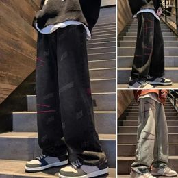 Men's Jeans Men Loose Wide Leg Street Retro Straight Denim Trousers Pockets Design Hip Hop Long Pants Casual