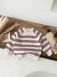 Winter New Baby Striped Knitted Sweater Infant Boy Girl Long Sleeve Casual Knitwear Thicken Warm Toddler Pullover Bottoming Tops