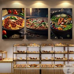 Food Art Hamburger Fries Bread Pizza Spaghetti Sandwich Posters Canvas Painting Wall Prints Picture for Kitchen Cafe Home Decor