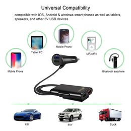 36W USB Car Charger Fast Charging One To Four Rear Seat Car Charge QC3.0 For iPhone Xiaomi 13 Samsung Huawei Car Phone Adapter