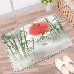 Bath Mats Bamboo Scenery Doormat Chinese Style Bathroom Mat Ink Painting Flowers Plants Bird Mountain Non-slip Rug Kitchen Doorway Carpets