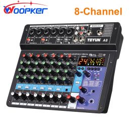 Mixer Audio Mixer 8channel Sound Mixing Console A8 Support Bluetooth Usb 48v Power for Karaoke Party Recording Webcasting