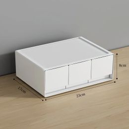 Stackable White Storage Drawers Office School Stationer Cosmetic Sundries Organiser Desktop Storage Box Desk Space Saving Drawer