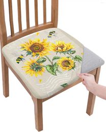 Chair Covers Farm Rustic Retro Flowers Sunflower Bee Elastic Seat Cover For Slipcovers Dining Room Protector Stretch