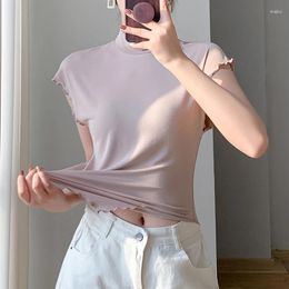 Women's Tanks Peplum Tops For Women Silk T-shirts O Neck Short Sleeve Loose Straight Simple Casual Tees Minimalist