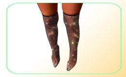 Sexy Women039s Boots Over The Knee Boots Thigh High Botas Pointed Toe High Heels Shoes Female Crystal Fishnet Mesh Nightclub Sh5412745