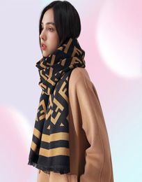 Bow Ties 2021 Imitation Cashmere Scarf Female Autumn Winter Warm Printing Champagne Gold Elegant Celebrity Shawl4265417