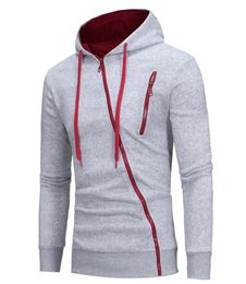 Hooded Casual Sweatershirt Men Diagonal Zipper Hit Colour Cotton Blend Long Sleeve Hoodie Pocket Tops Jacket Coat Outwear5576768