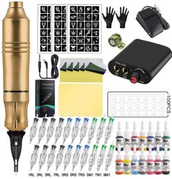 Tattoo Guns Kits Complete Machine Pen Power Supply Rotary Gun With 20pcs Cartridges Needles Permanent Makeup For ArtisTattoo GunsT2333430