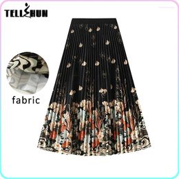 Skirts In Spring Clothes For Women Midi Pleated Stylish Long Printed Skirt High Waist Vintage Elegant A-line Dress Streetwear Traff