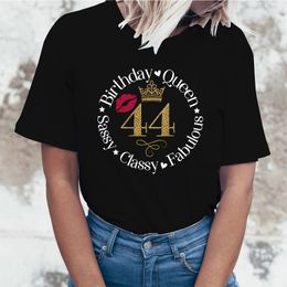 (Premium T-shirt)44 Birthday Queen Fabulous Classy Sassy Letter Printed Women T-Shirts 44 Birthday Queen Fabulous Classy tops