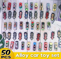 50pcs Kid Mini Toy Car Set Car Garage Toy 1:50 Hot Diecast Alloy Metal Racing Car Model Boy Christmas Birthday Gift LJ2009303712291