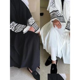 Ubranie etniczne Ramadan Eid Dubai Linen Khimar Taseel Abaya Damen Muslim Kimono Dress Kebaya Kaftan Abayas dla kobiet Caftan Robe Femme Ott7w