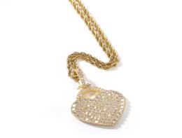 Hip hop Personalized zircon love Lock Pendant necklaces for men women luxury designer mens bling diamond gold chain necklace jewel8474478