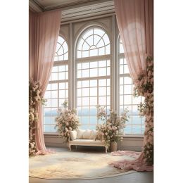 Mocsicka Photography Backdrop Vintage Indoor Window Pink Flowers Wedding Party Pregnant Portrait Decor Background Photo Studio
