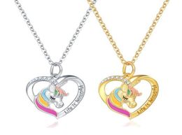 10Pcs New Unicorn heart Necklaces Coloured Dripping oil pendant Necklaces for teenage woman Jewellery gift T10418641461943136
