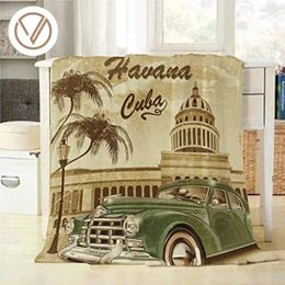 Blankets Havana Cuba Throw Blanket Retro Poster With Vintage Old Green Car Decorative Soft Warm Cosy Flannel Plush Throws