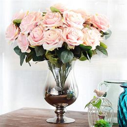 Decorative Flowers Artificial Succulents Silk Rose 10 Head Bouquet Fake For Garden Decoration Farmhouse Decor Wedding PO25#