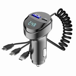3.1A Universal Car Phone Charger Portable Cigarette Lighter Voltage Display Retractable Cable USB Fast Car Charger for Android