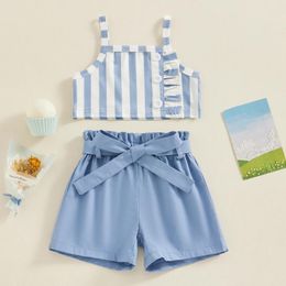 Clothing Sets Infant Toddler Baby Girls 2 Piece Square Neck Striped Cami Tops Elastic Waist Shorts With Belt Summer Outfits