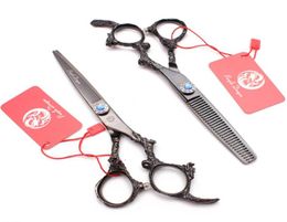 9005 55quot JP 440C Purple Dragon Black Professional Hairdressing Scissors Straight Shears Thinning Scissors Salon Hair8239821