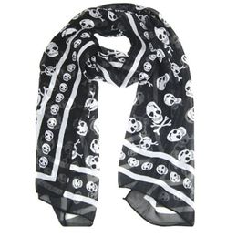 Black Chiffon Silk Feeling Skull Print Fashion Long Scarf Shawl Scaf Wrap For Women Keyring2721065