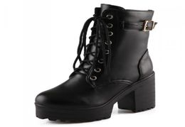 Fashion Female Women Martin Lace Up Ankle Boots Black White Boots Ultra Very High Heel Bootie Block Chunky Heel size 34402305540