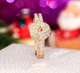 Wholesale- concentric knot ring for 925 sterling silver plated rose gold CZ diamond Jewellery with original box shiny ladies ring7082796