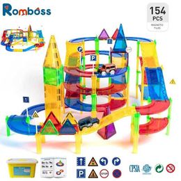 Decompression Toy Romboss 154PCS Traffic Rail Toys Interesting Big Size Magnetic Tiles Building Blocks Sets Montessori Educational Toy for Kids 240413