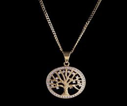 14K Gold Plated Iced Out Tree Of Life Pendant Necklace Micro Pave Cubic Zirconia Diamonds Rapper Singer accessories8160251