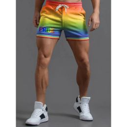 Shorts Babyoung Men's Rainbow Pride Rainbow Striped Casual Shorts Cotton Sports Shorts Fashion Men Capris Couples Plus Size S~4xl