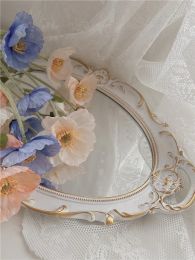 French Style Plastic Carved Decorative Mirror Tray Room Decor Photograph Prop Mirror Cosmetic Jewellery Storage Plate Organisation