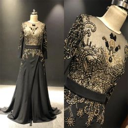 Party Dresses ZuhairMurad Real Pictures Black Long Sleeves Heavy Beads V-back Floor Length Women Prom Bridal Dancing Evening Dress