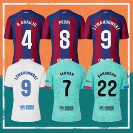 Robert Lewandowski 23 24 Soccer Jersey Ferran Torres Joao Felix Ilkay Ogan Raphinha Lamine Yamal Kid Kit Home Away