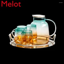 Teaware Sets Nordic Light Luxury Glass Drinking Ware Home Living Room Juice Jug Cold Kettle Heat-Resistant Teapot Cup Set Water