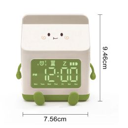 Alarm Clock Digital Clock Milk Box Shape Clock Children Wake Up Clock Rechargeable Countdown Legible Large Screen Multifunctiona