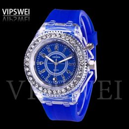 Luminous Diamond Watch USA Fashion Trend Men Woman Watches Lover Colour LED Light Jelly Silicone Geneva Transparent Student Wristwatch Couple Kids Gift 371