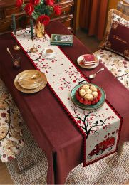 Valentine's Day Truck with Rose Red Linen Table Runners Wedding Decorations Farmhouse Dining Table Runners Holiday Party Decor